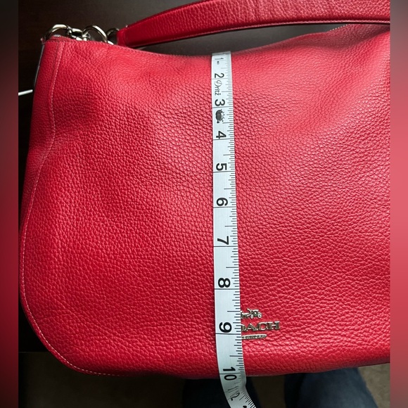 Coach Red Pebbled Leather Shoulder Hobo with Silver Hardware - Picture 10 of 11